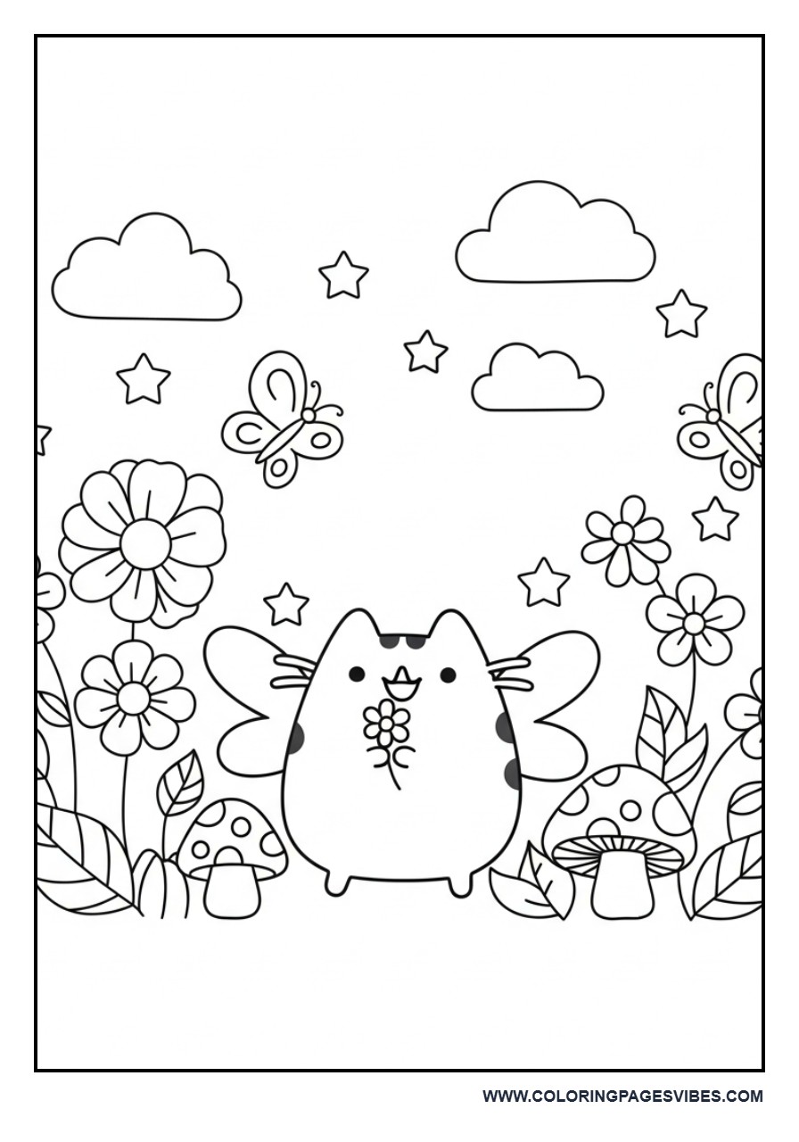 Fairy Pusheen in a Flower Garden