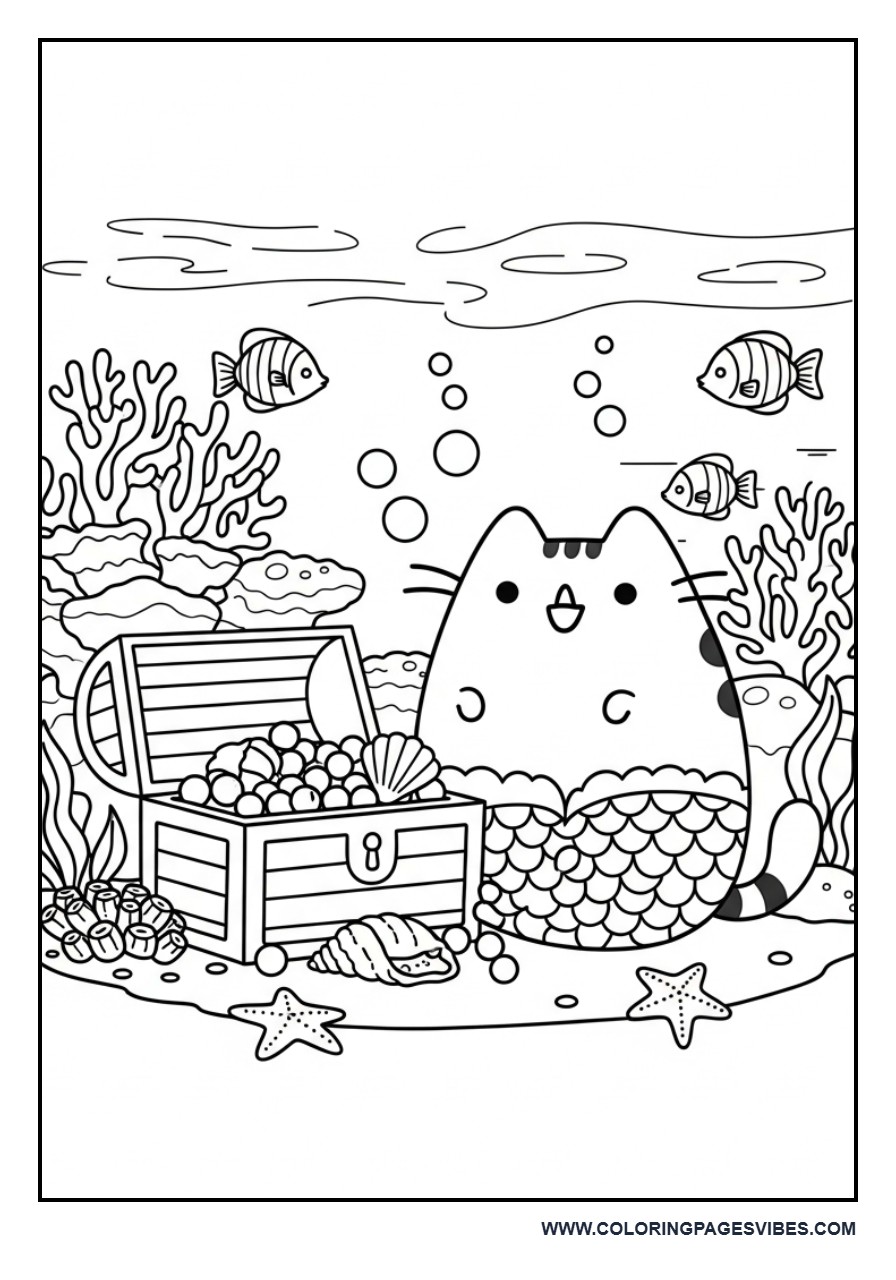 Mermaid Pusheen with Treasure Chest