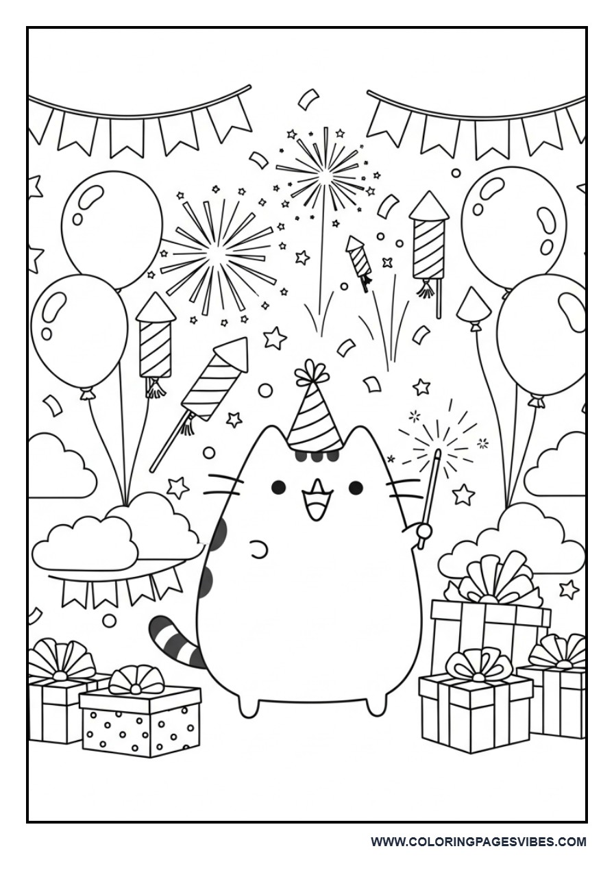 Pusheen Celebrating New Year