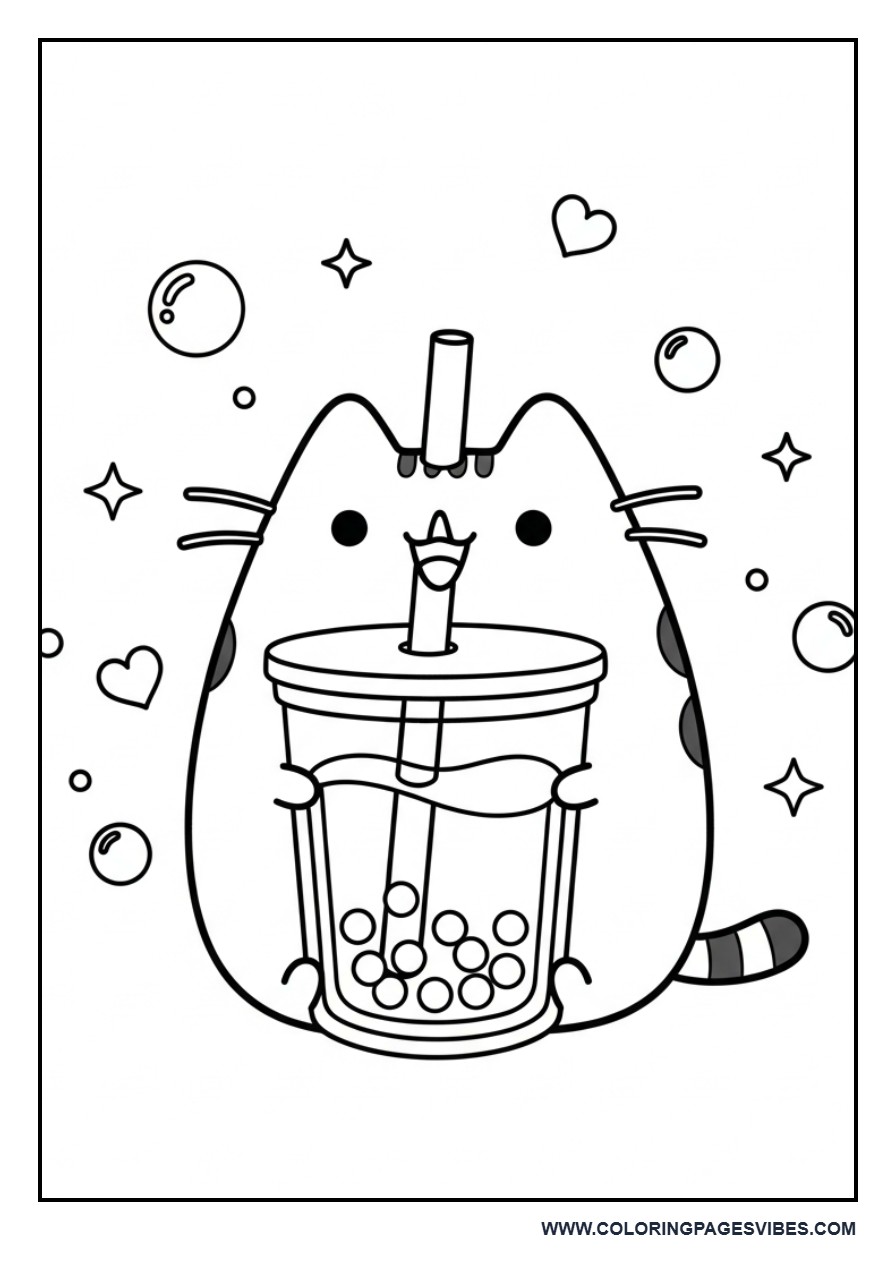 Pusheen Drinking Bubble Tea