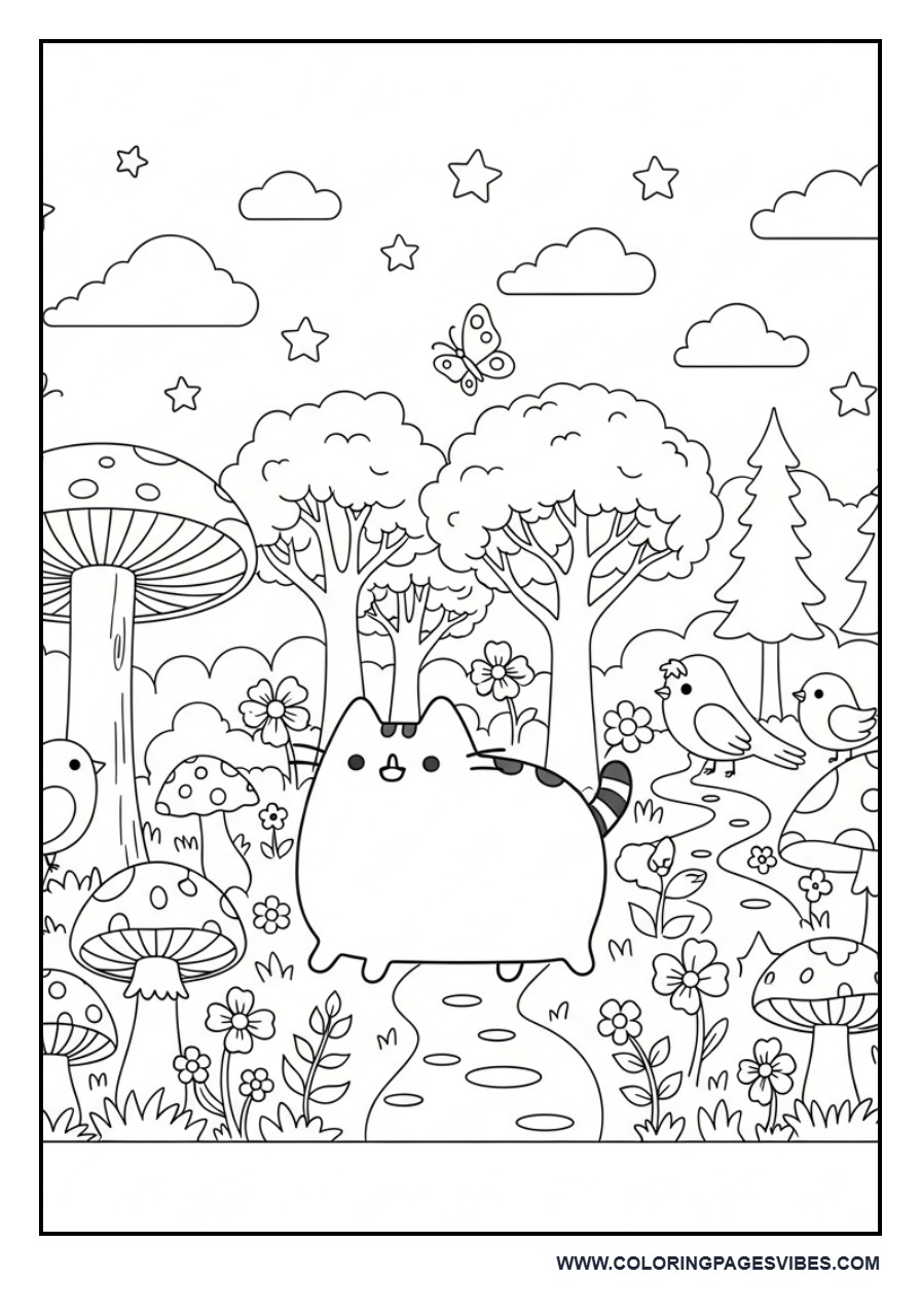 Pusheen Exploring a Magical Forest
