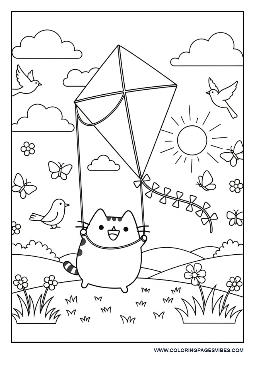 Pusheen Flying a Kite