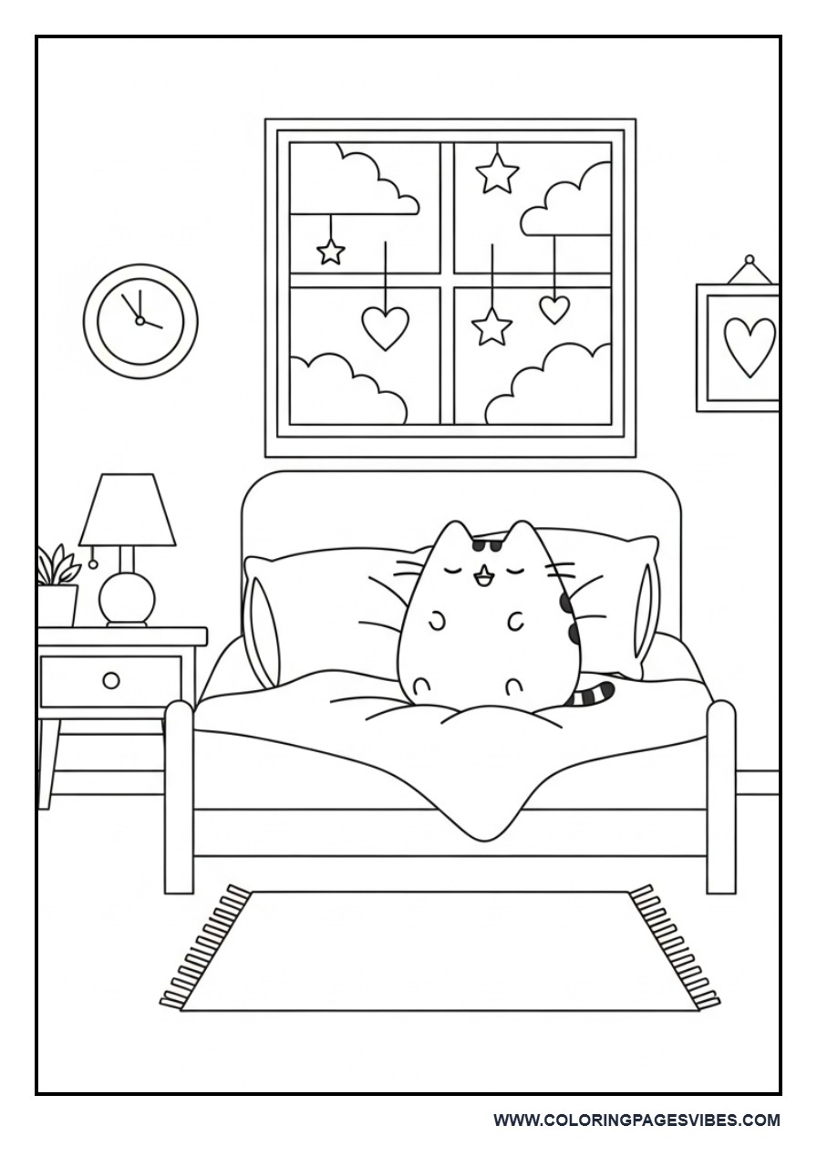 Pusheen in a Cozy Bedroom