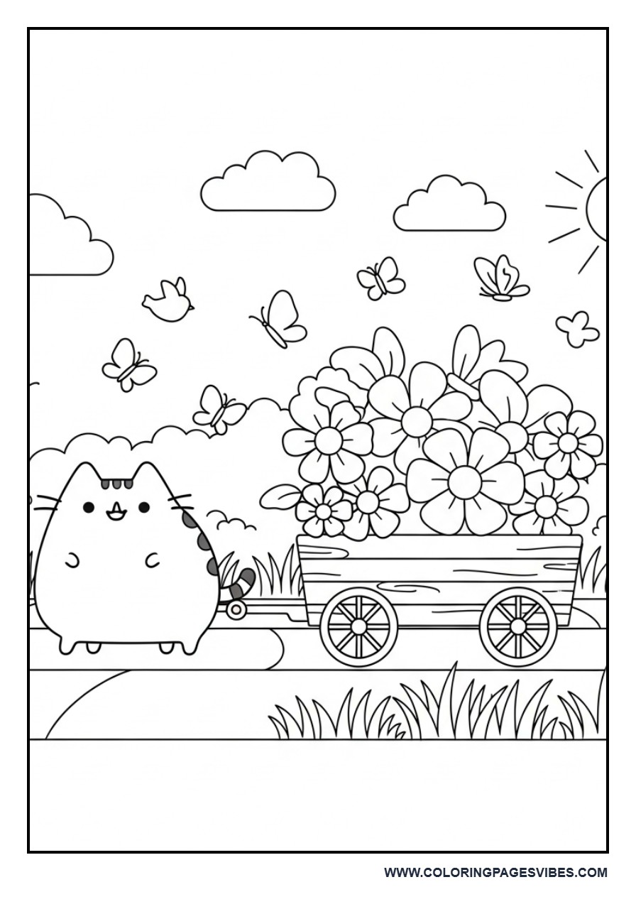 Pusheen in a Flower Wagon