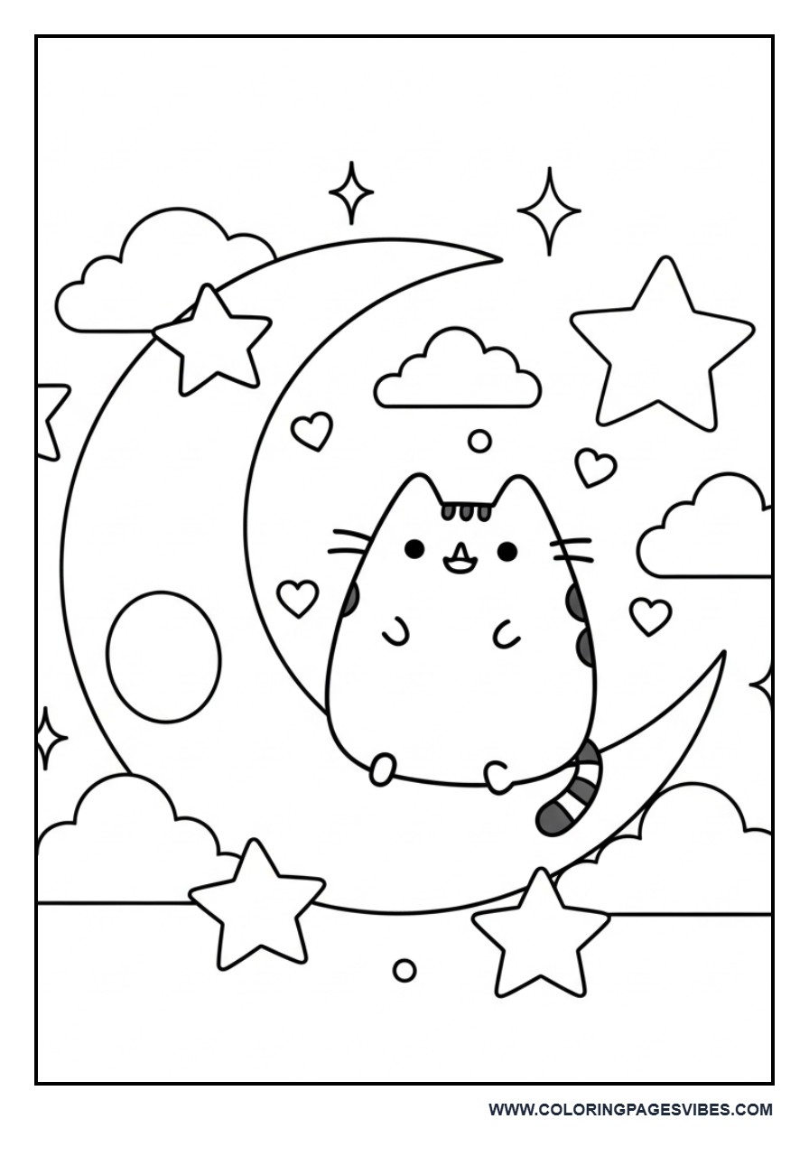 Pusheen on a Crescent Moon