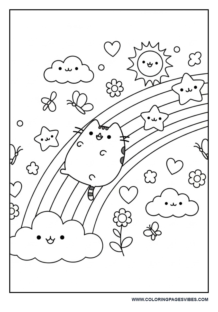 Pusheen Riding a Rainbow