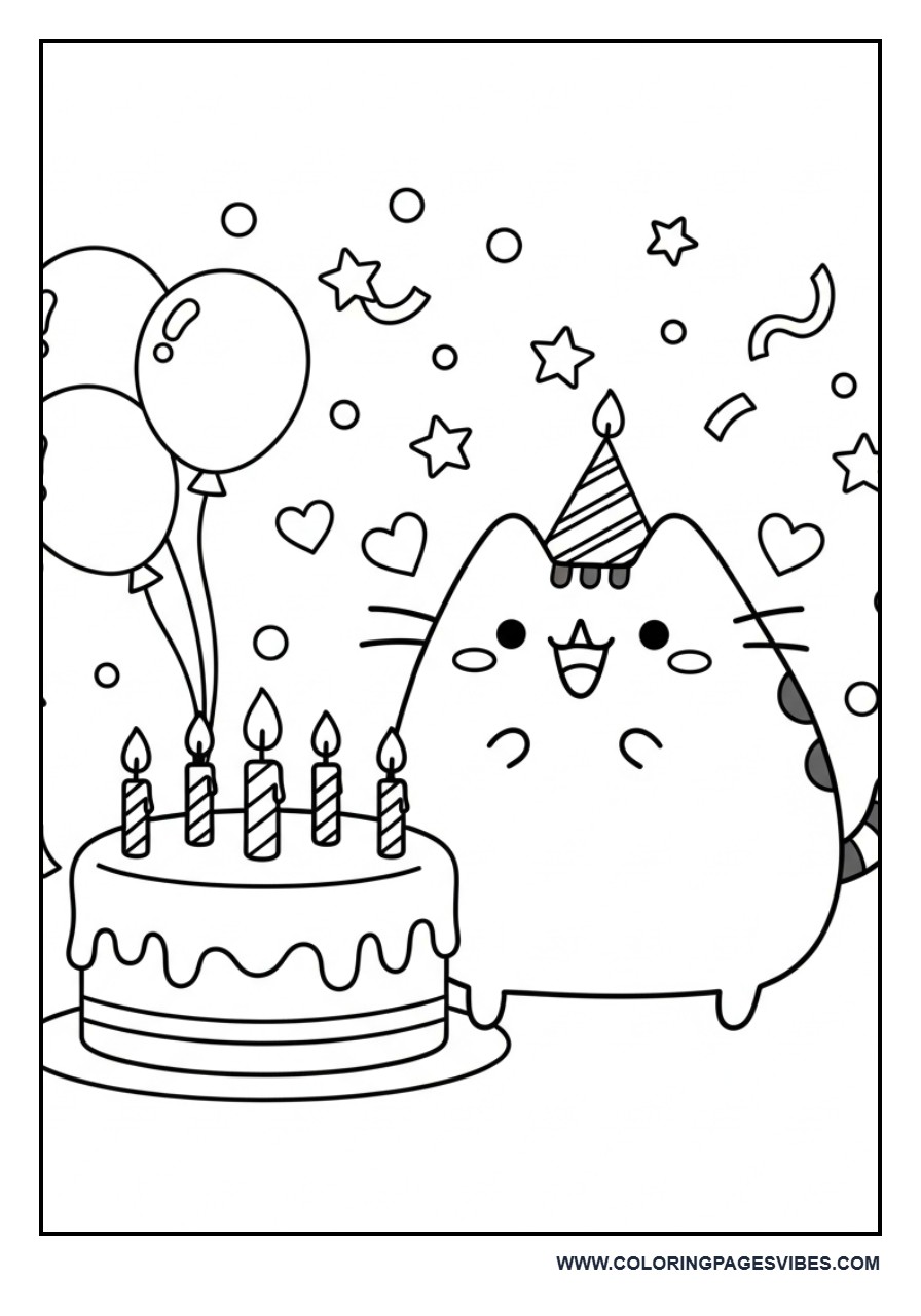 Pusheen with a Birthday Cake