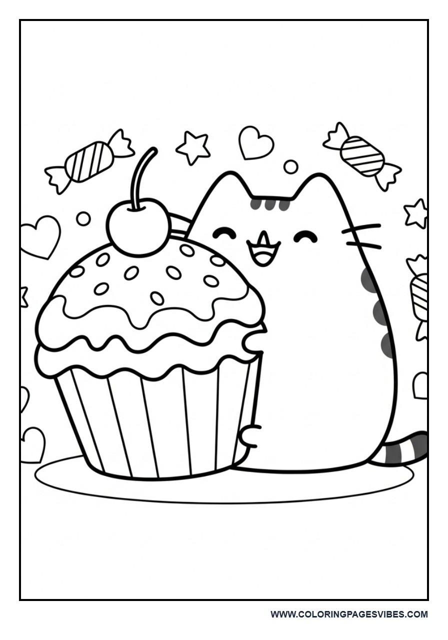 Pusheen with a Giant Cupcake