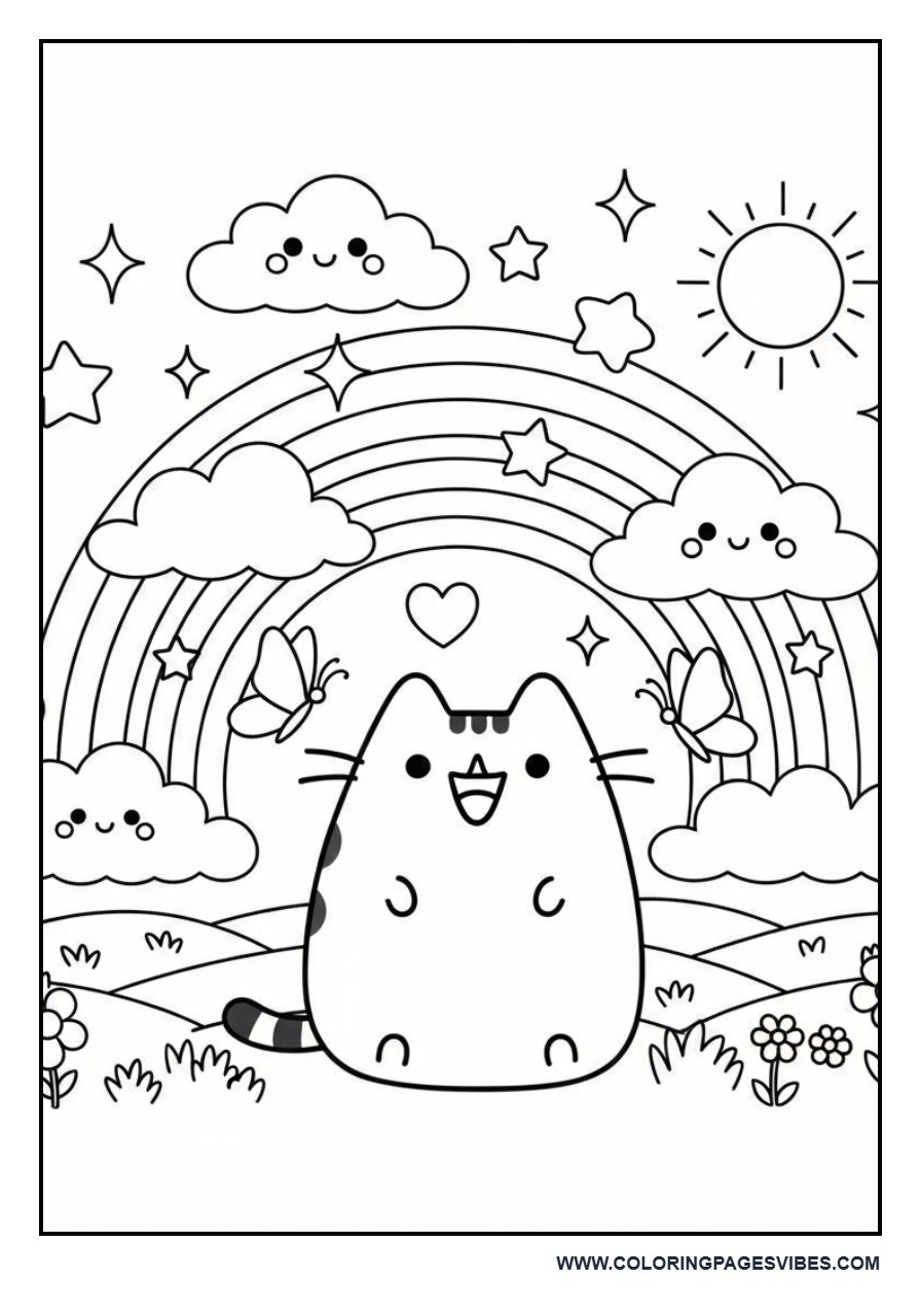 Pusheen with a Giant Rainbow