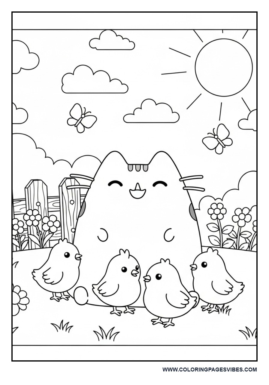 Pusheen with Baby Chicks