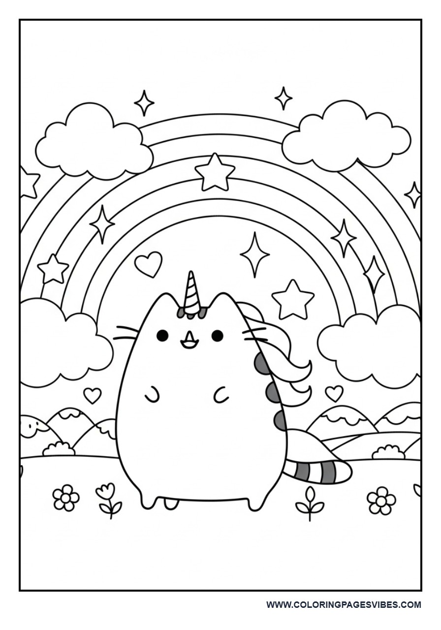 Unicorn Pusheen Under a Rainbow