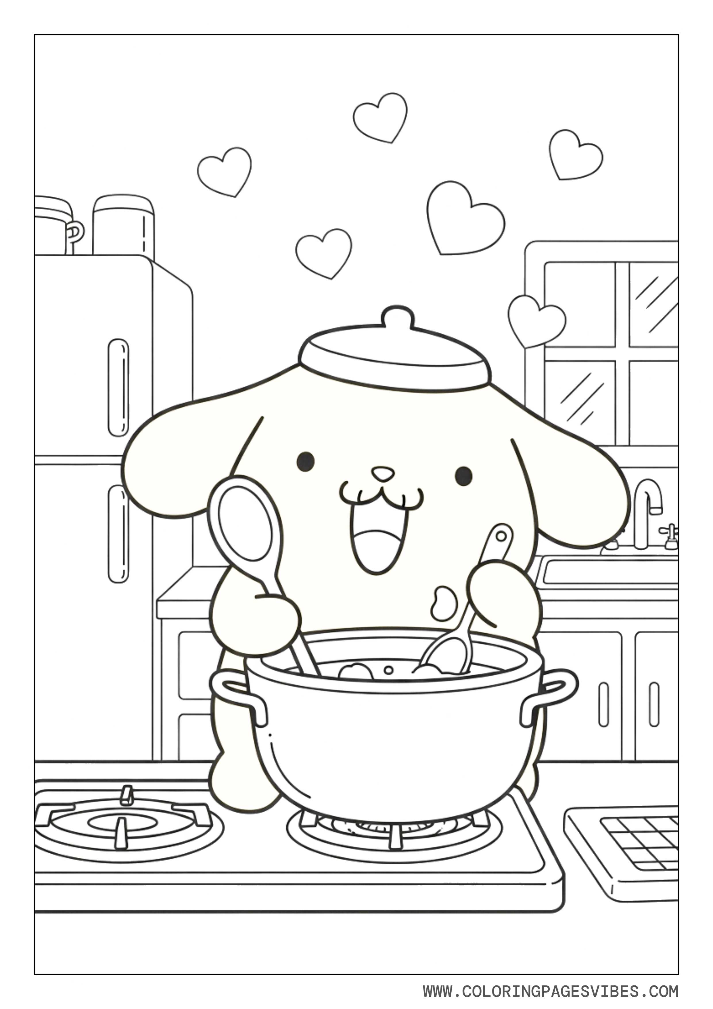 Pompompurin Cooking In Kitchen
