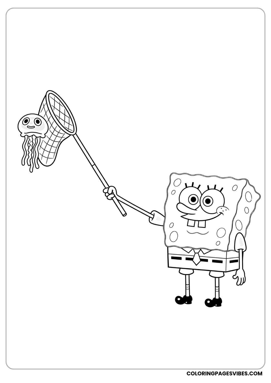 spongebob holding jellyfish net coloring page