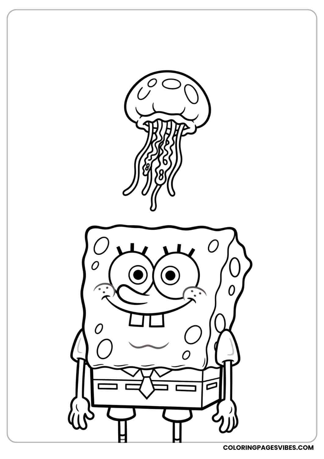 spongebob with jellyfish above head coloring page