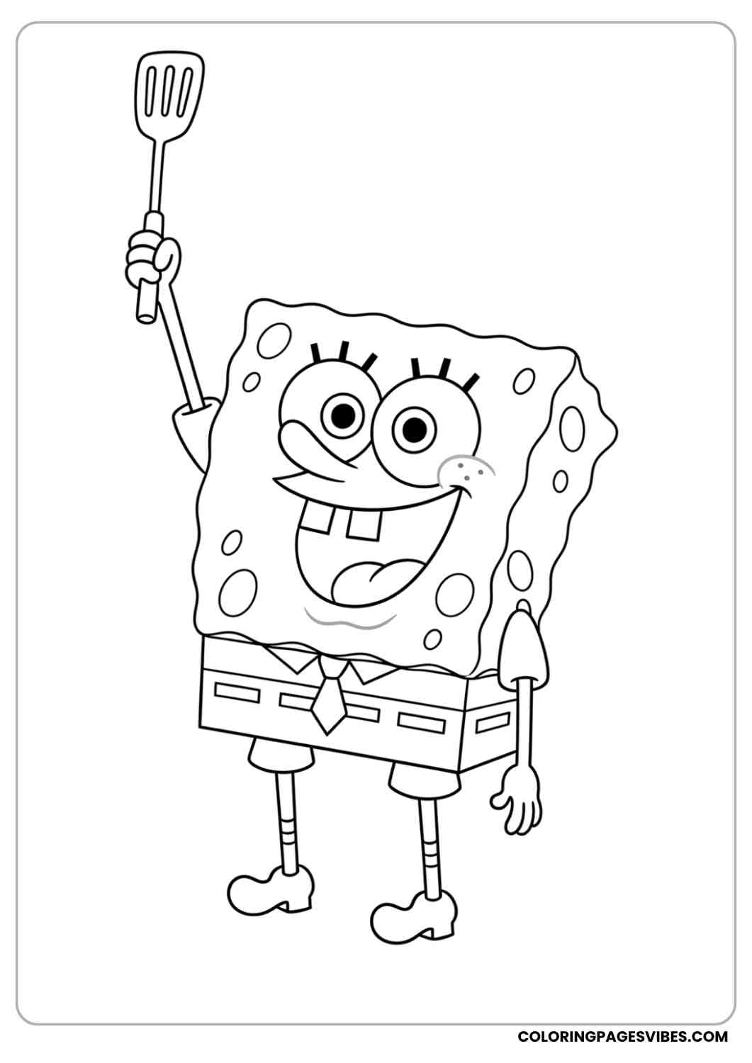 spongebob holding spatula proudly coloring page