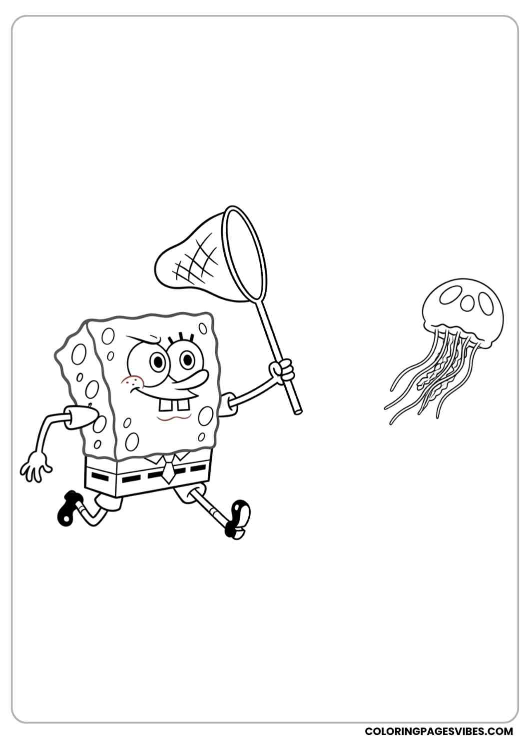 spongebob chasing jellyfish with net coloring page