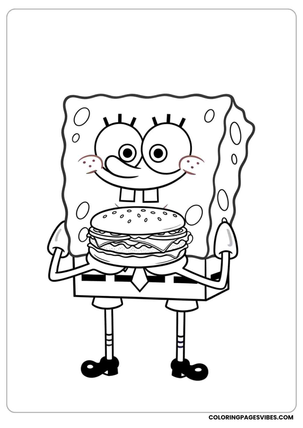 spongebob holding krabby patty coloring page