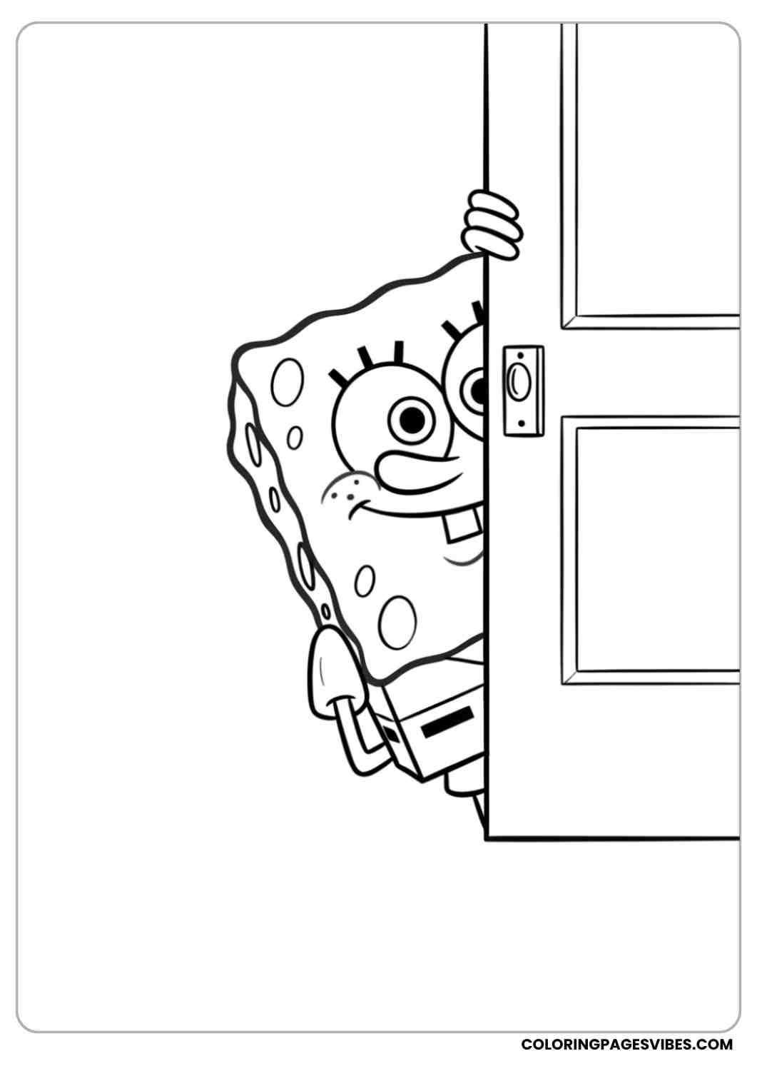 spongebob peeking behind door coloring page