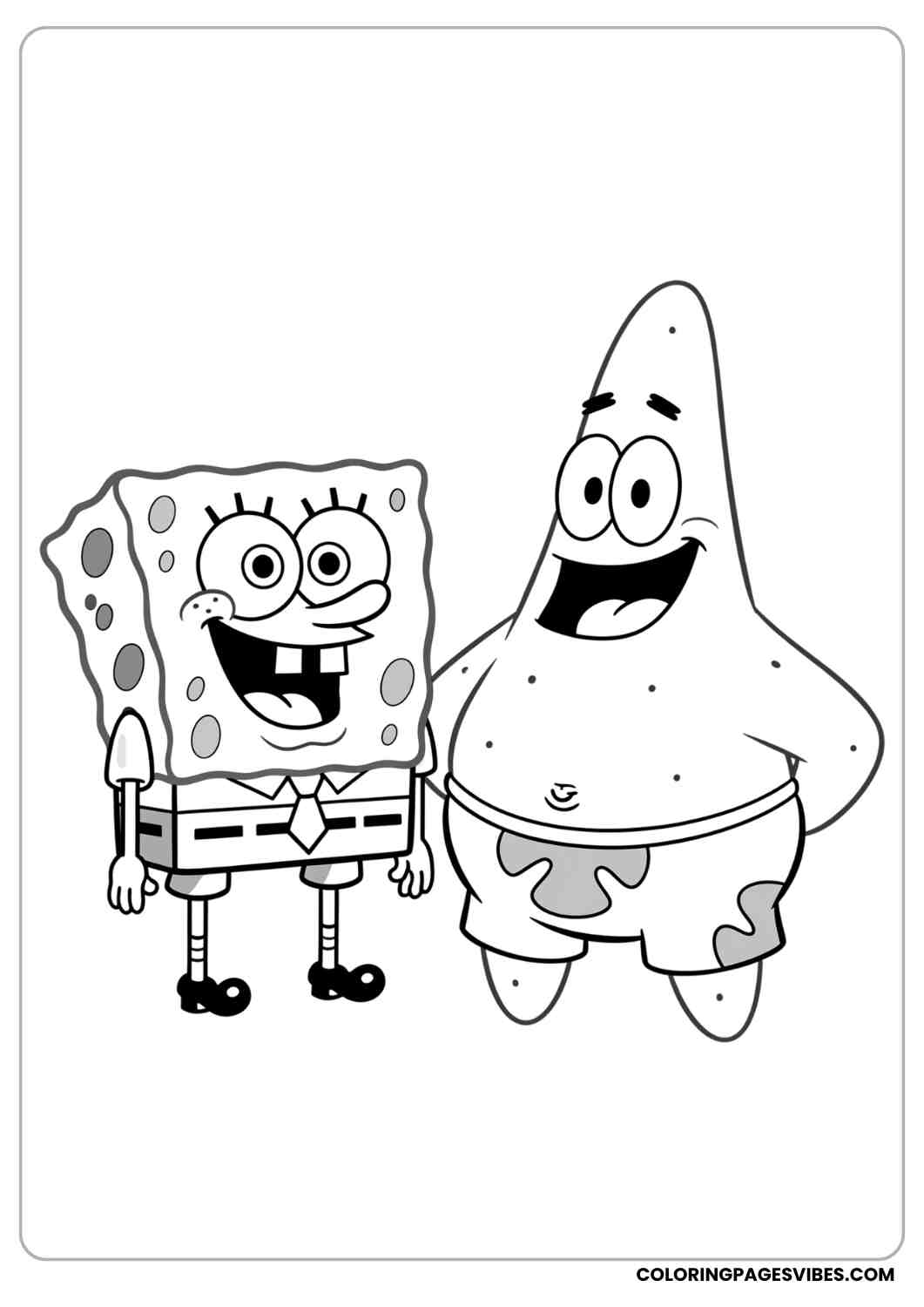 spongebob with patrick star smiling coloring page