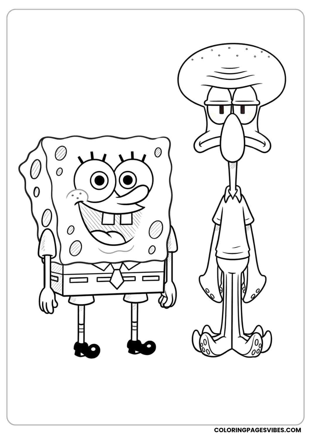 spongebob with squidward grumpy side by side coloring page