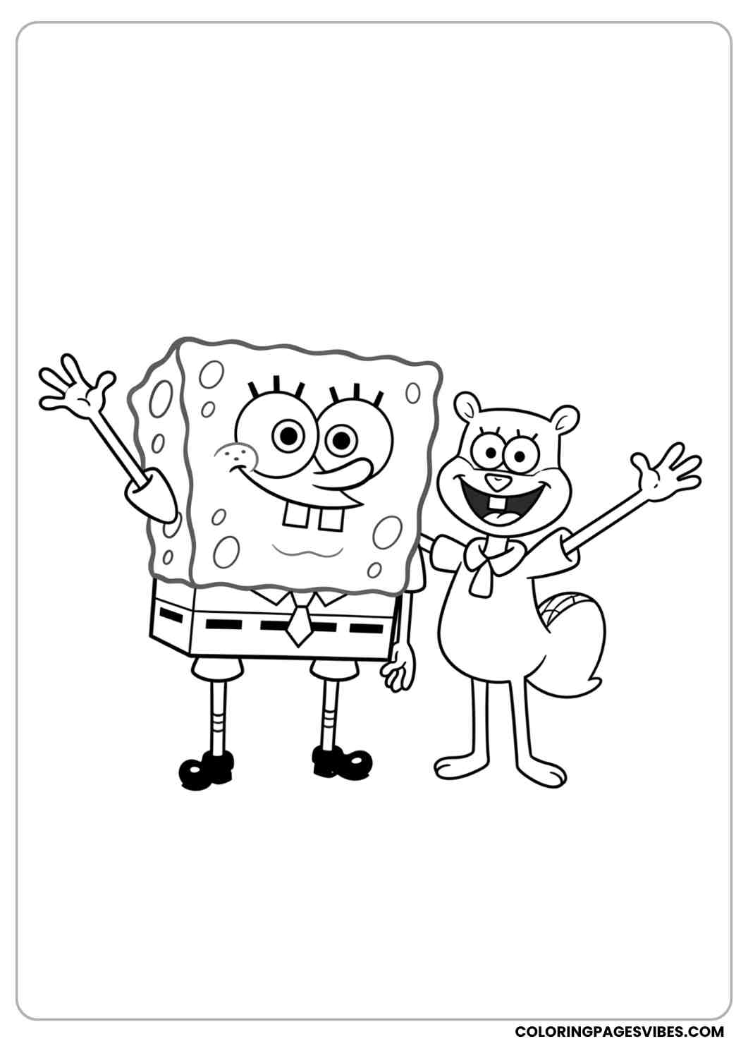 spongebob with sandy cheeks waving coloring page