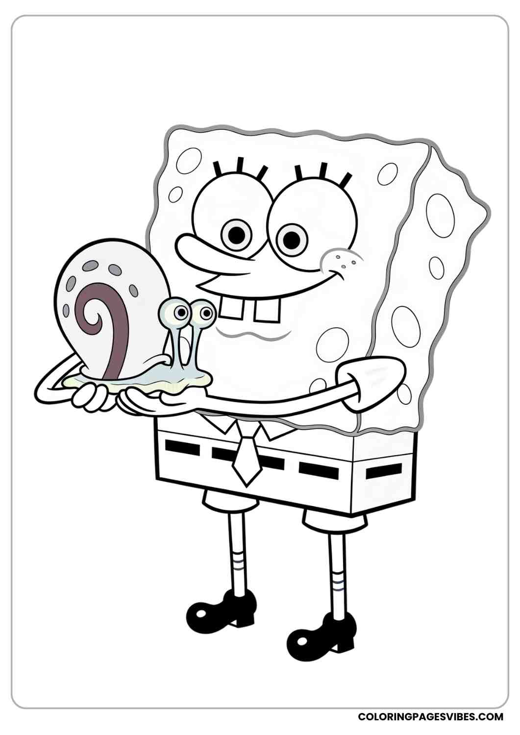spongebob holding gary the snail coloring page