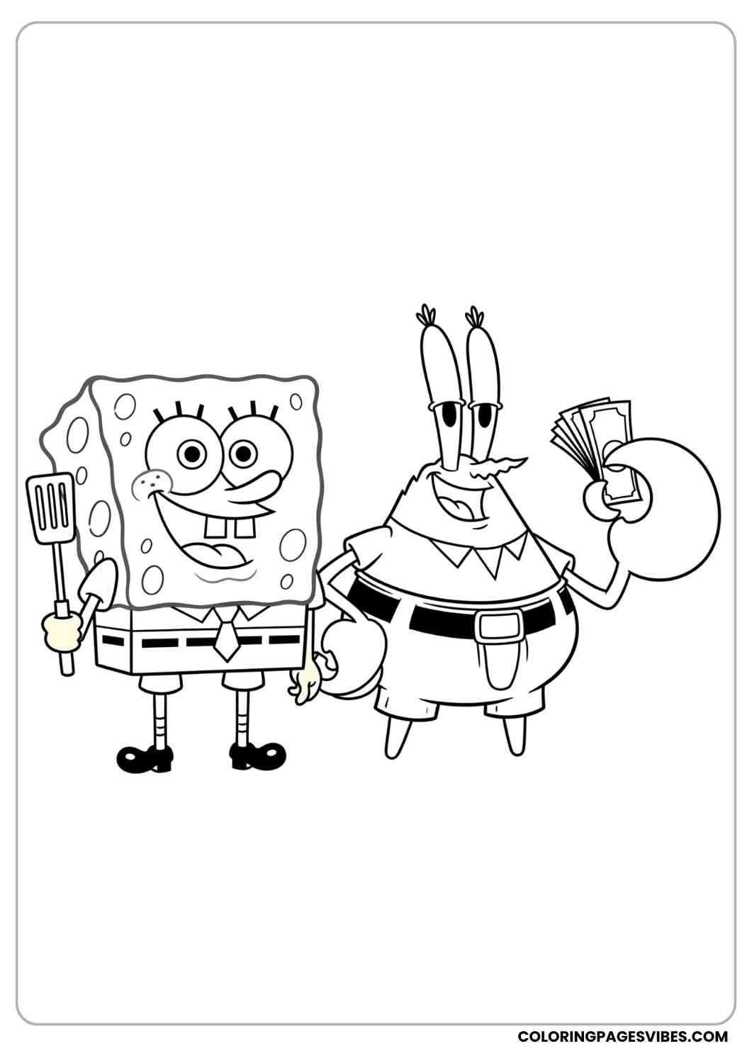 spongebob with mr. krabs smiling coloring page
