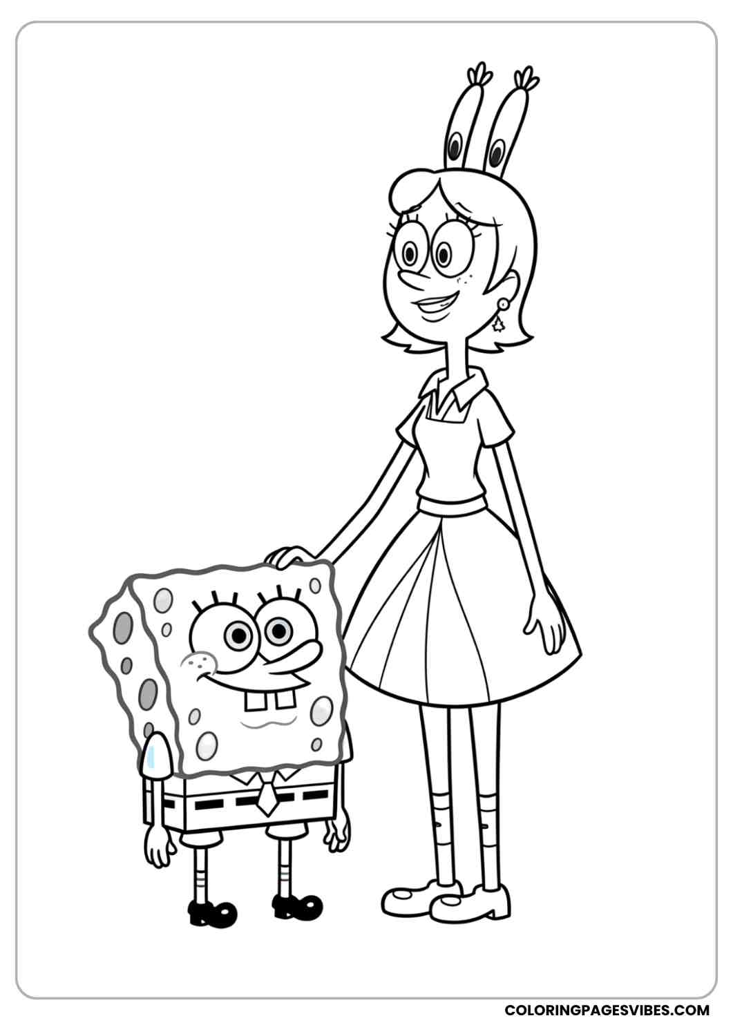 spongebob with pearl krabs standing coloring page