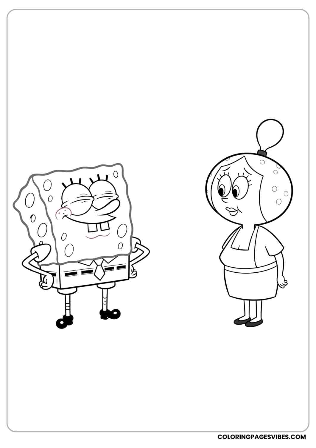 spongebob with mrs. puff smiling coloring page