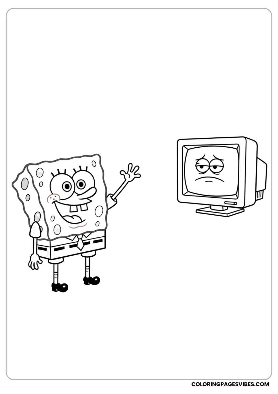 spongebob with karen the computer coloring page