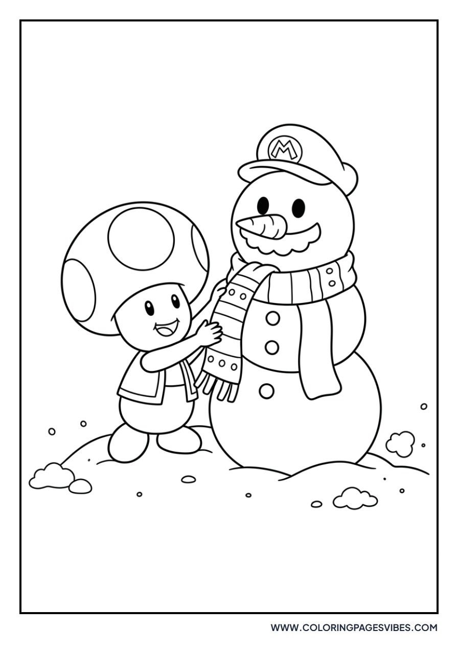 Toad Building a Snowman