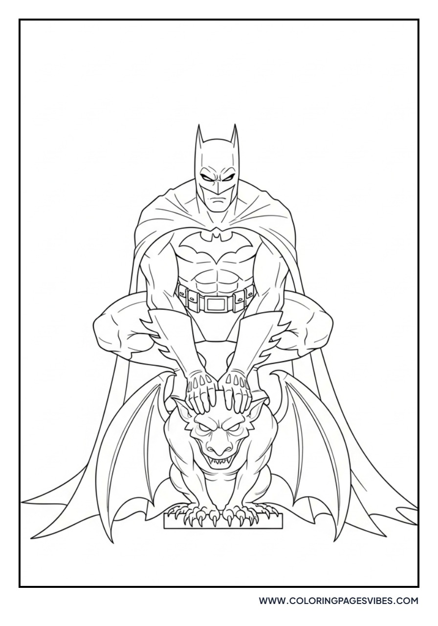 Batman Crouching on Gargoyle