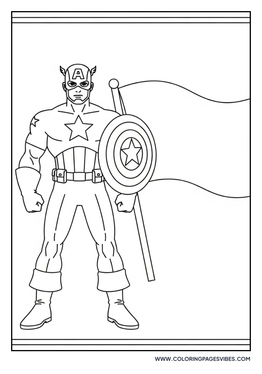 Captain America Holding Flag