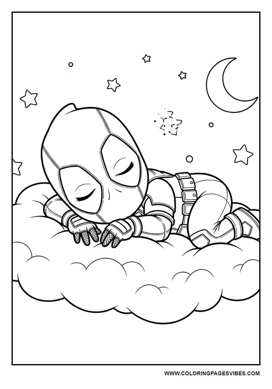 Baby Deadpool Sleeping on Cloud