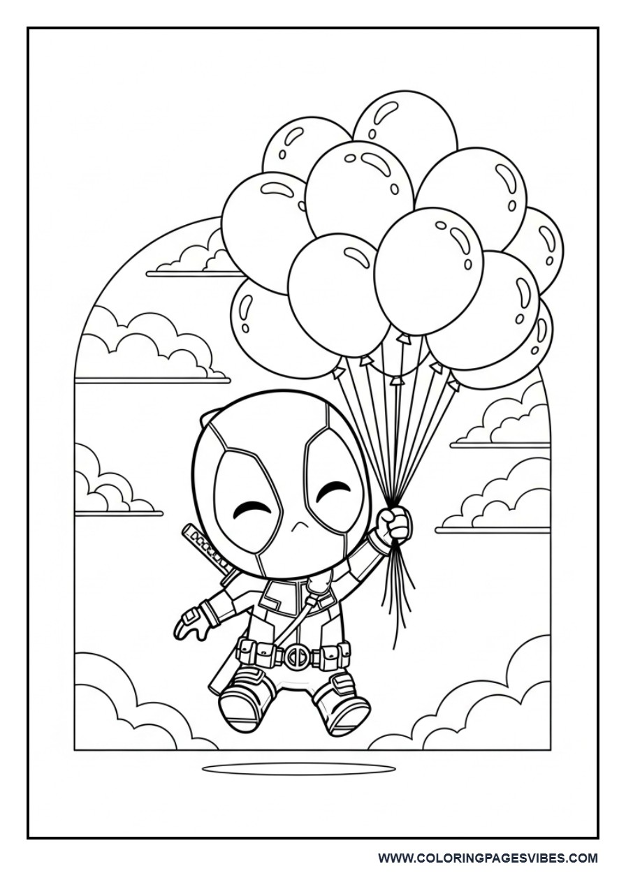 Chibi Deadpool Holding Balloons