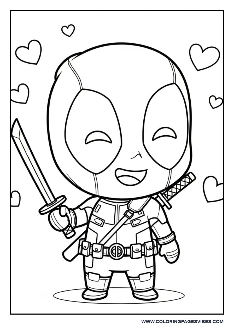 Chibi Deadpool with Hearts Background