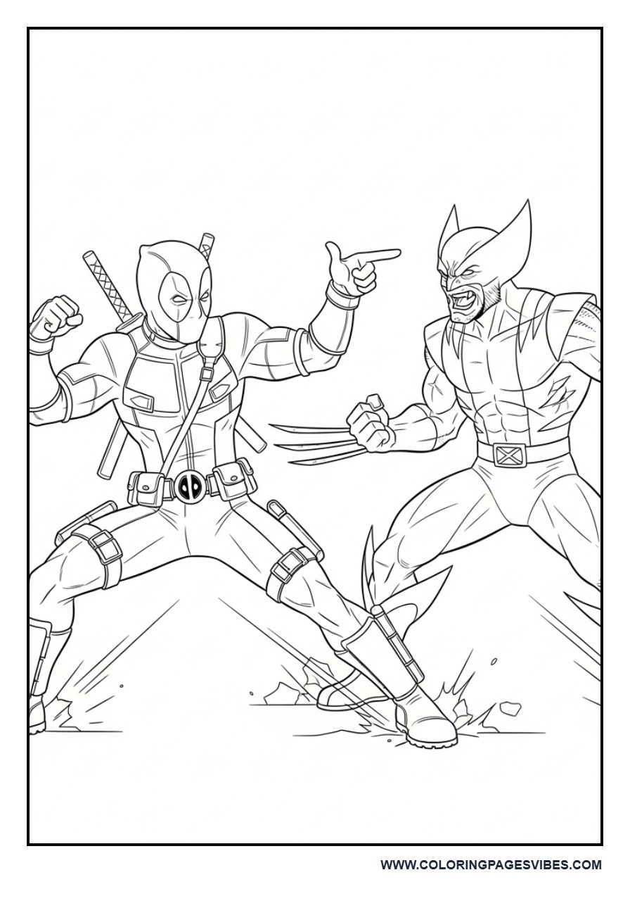 Deadpool and Wolverine Face-Off Pose