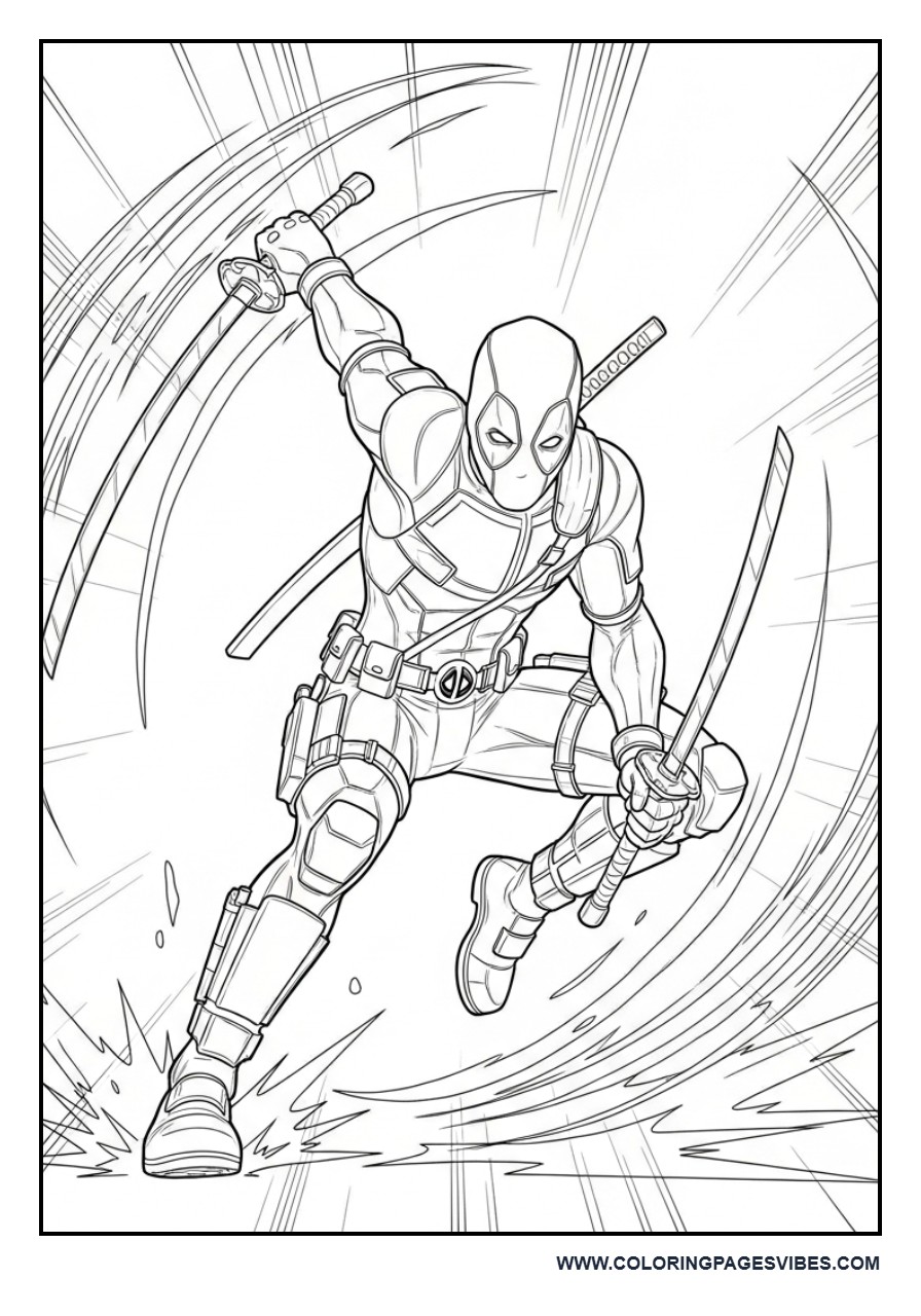 Deadpool Dual Sword Spin Action Scene