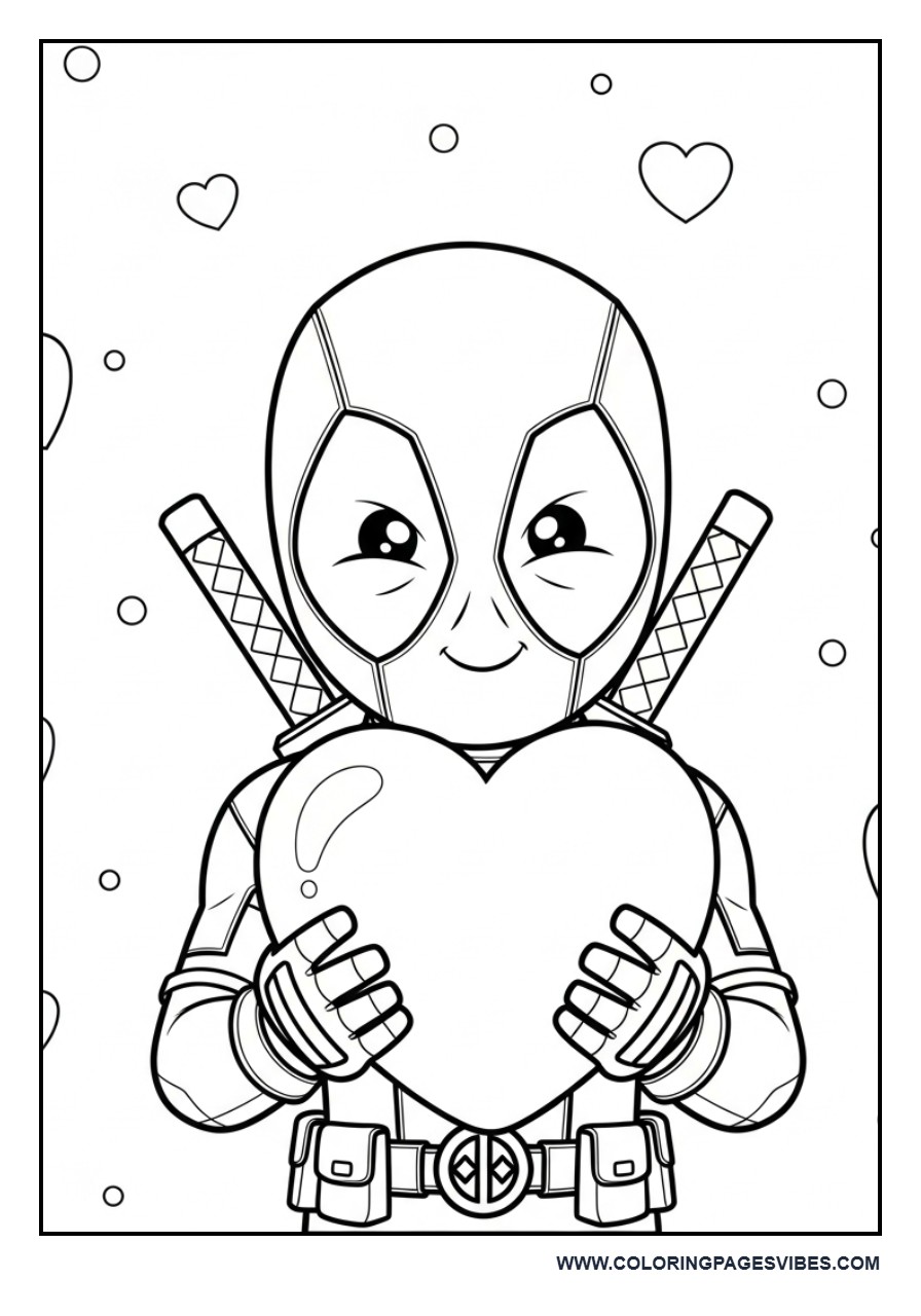 Deadpool Holding Heart with Floating Shapes