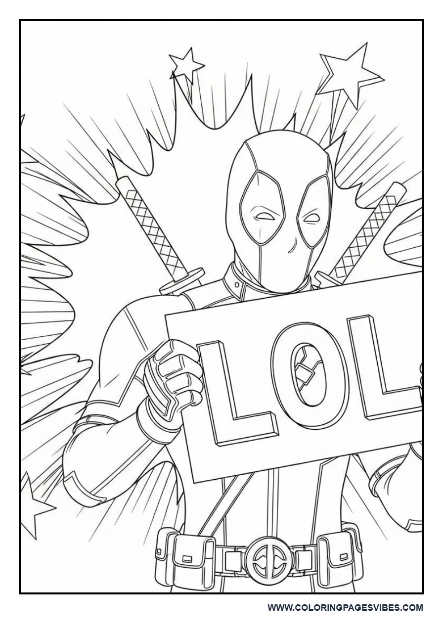 Deadpool Holding “LOL” Sign