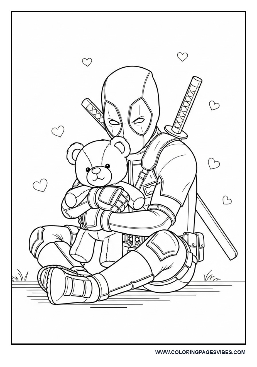 Deadpool Hugging a Teddy Bear