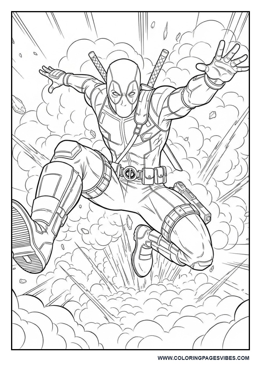 Deadpool Jumping Through Explosion Scene