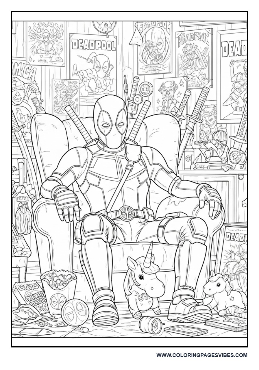 Deadpool Relaxing in Detailed Room Scene