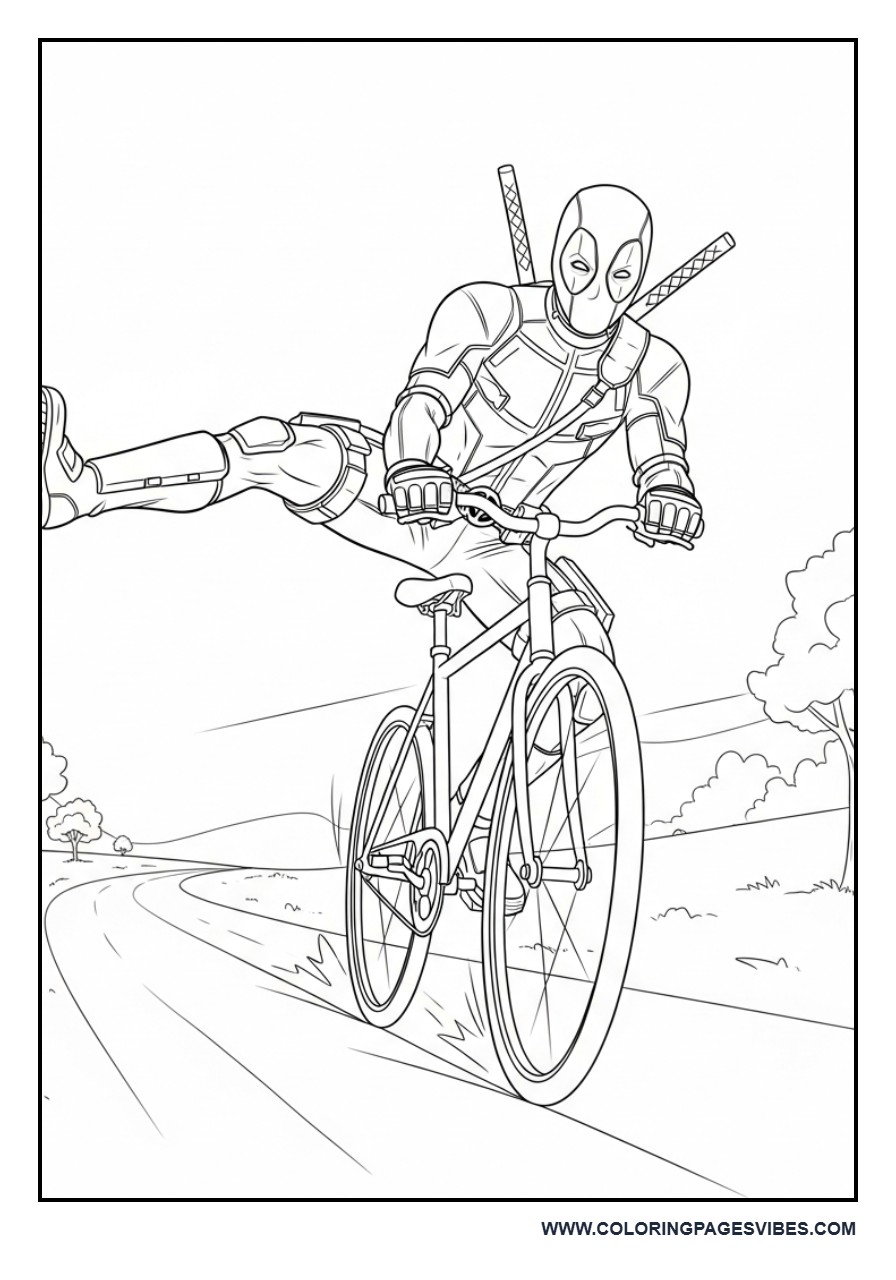 Deadpool Riding a Bicycle
