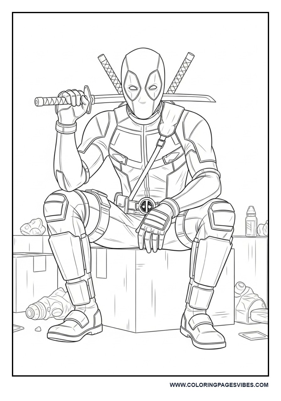 Deadpool Sitting on Box with Props