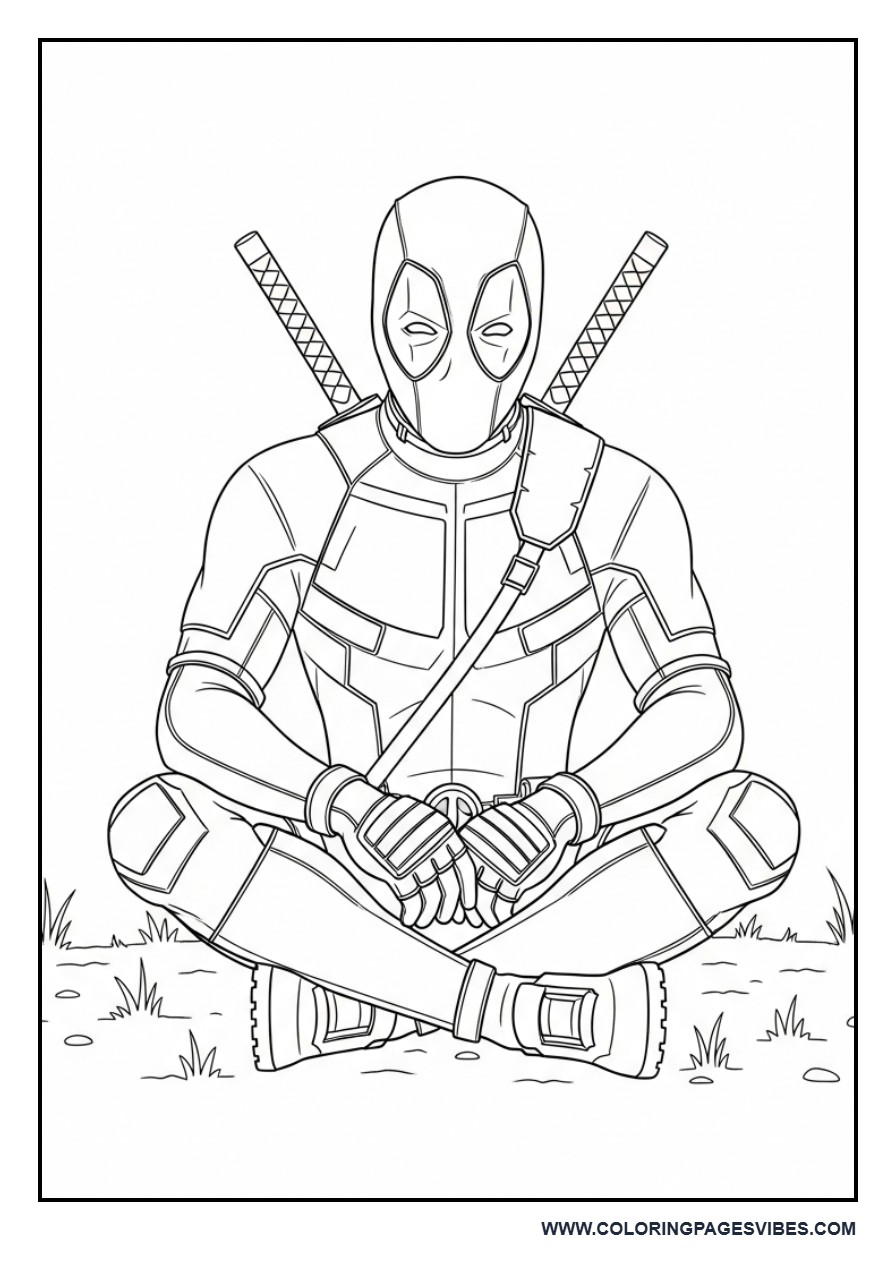 Deadpool Sitting on Ground with Grass