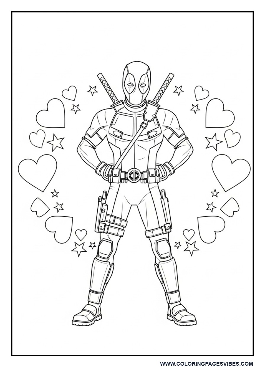 Deadpool Surrounded by Hearts and Stars (Fan Love Theme)