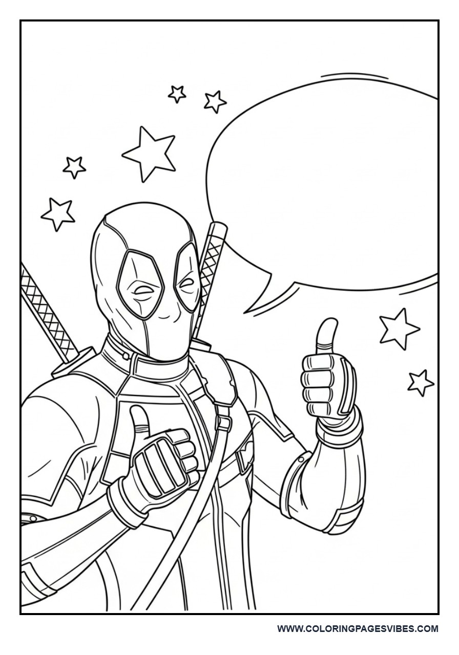 Deadpool Thumbs Up with Comic Speech Bubble