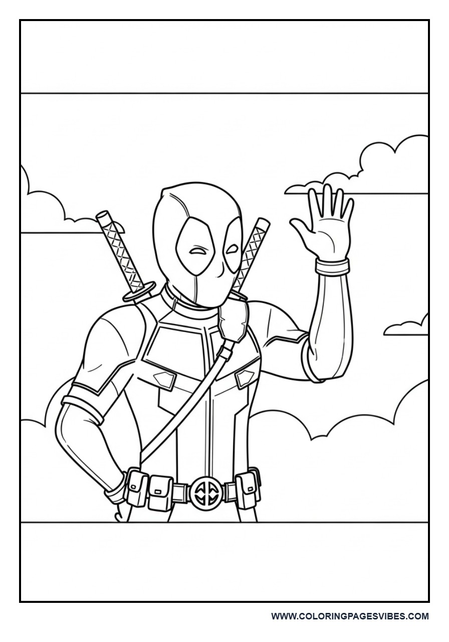 Deadpool Waving with Cloud Background