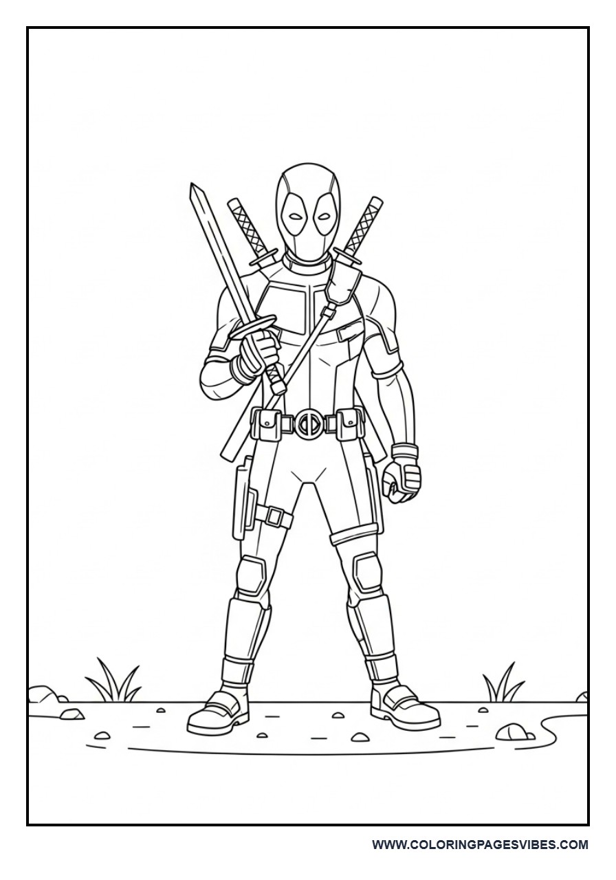 Deadpool with Sword and Ground Line